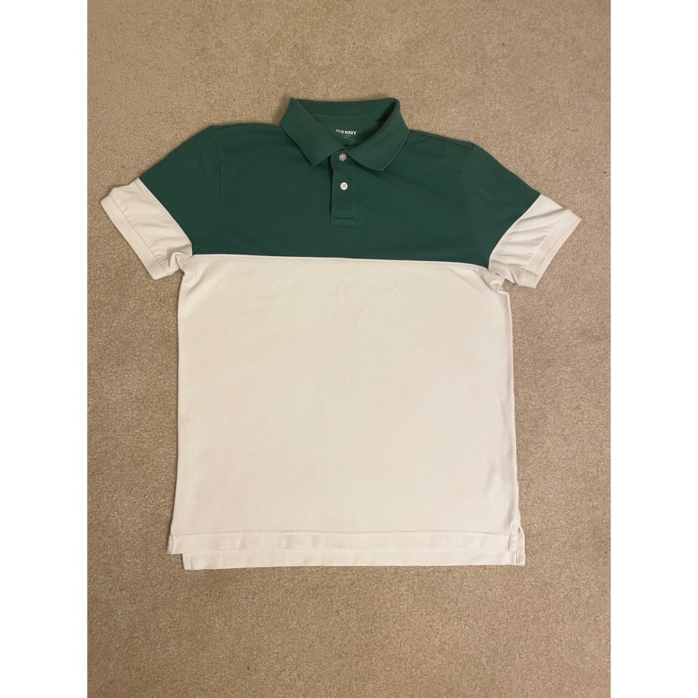 Old Navy Colorblock Green White Polo‎ Shirt Men's Medium Classic Fit Go Dry
